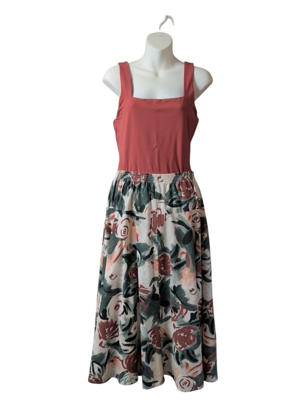 VTG Floral A-Line Midi Skirt in Pink, Green & Cream